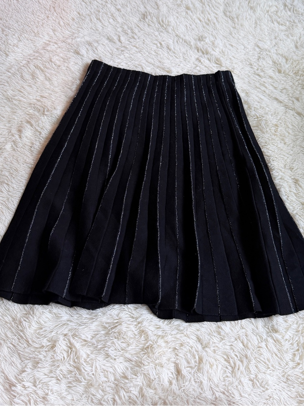Milano Black Pleated Skater Skirt with Metallic Pinstripe Detail